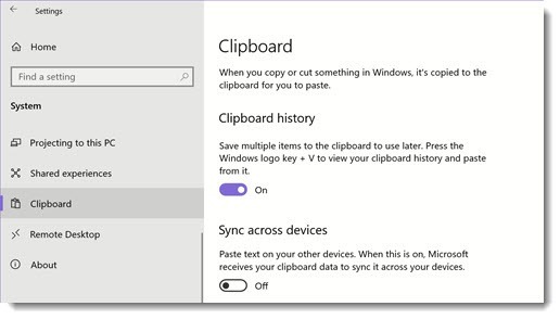 Windows clipboard ON